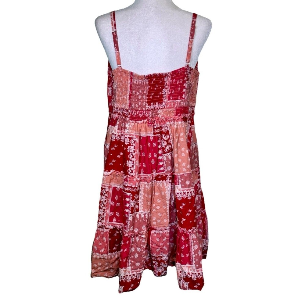 Women Boho Patchwork Bandana Paisley Tiered Sundress Picniccore Prairie Sz Lg - Picture 3 of 9